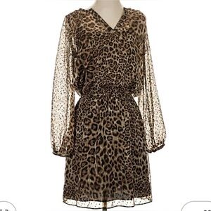 White House Black Market Brown Leopard Long Sleeve Dress